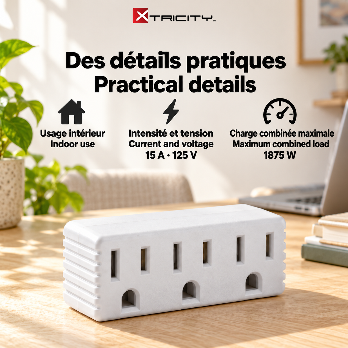 Xtricity Multiprise cubique 3 sorties avec terre - Blanche - Lot de 5 - Simple Boutique