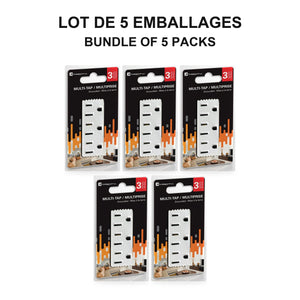 Xtricity Multiprise cubique 3 sorties avec terre - Blanche - Lot de 5 - emballage - Simple Boutique