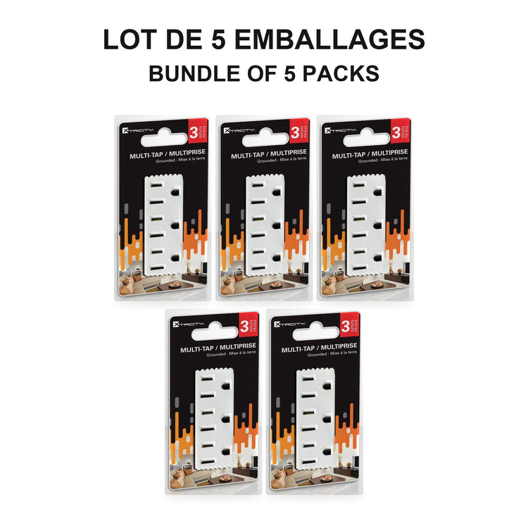 Xtricity Multiprise cubique 3 sorties avec terre - Blanche - Lot de 5 - emballage - Simple Boutique
