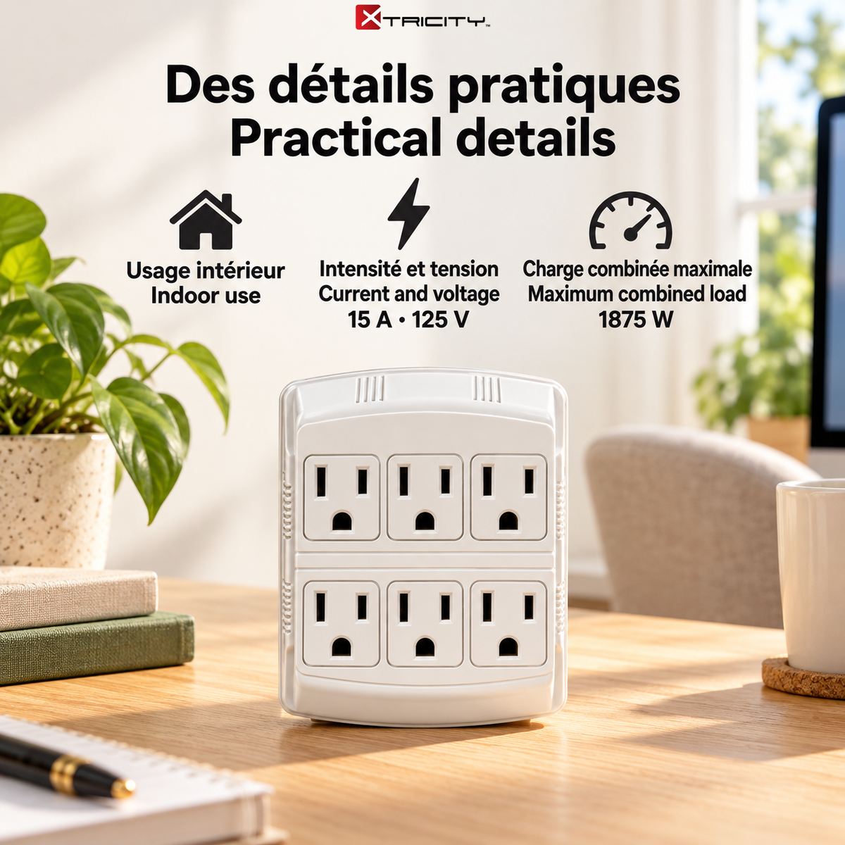 Xtricity Multiprise murale 6 prises avec terre - Lot de 3 - Simple Boutique