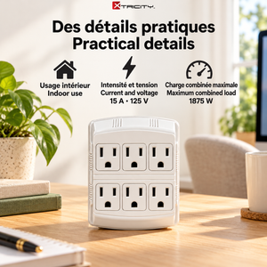 Xtricity Multiprise murale 6 prises avec terre - Lot de 3 - Simple Boutique