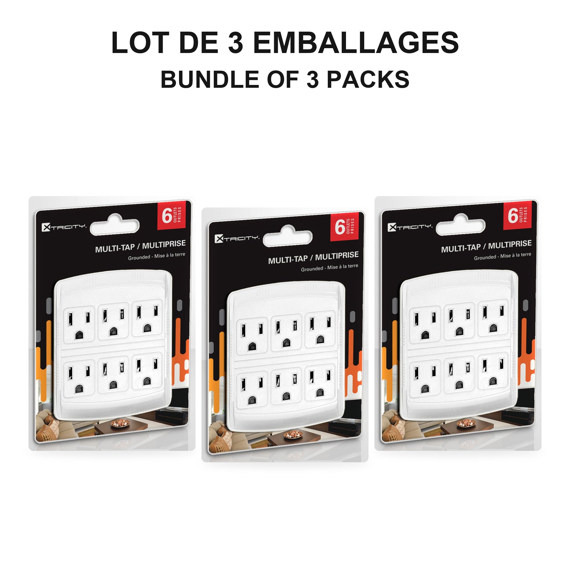 Xtricity Multiprise murale 6 prises avec terre - Lot de 3 - emballage - Simple Boutique