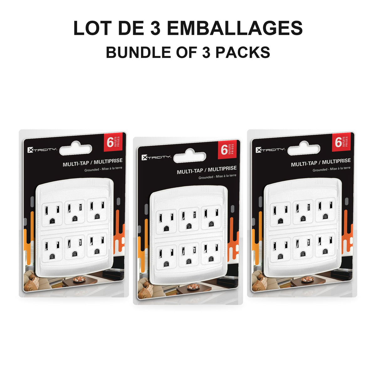 Xtricity Multiprise murale 6 prises avec terre - Lot de 3 - emballage - Simple Boutique