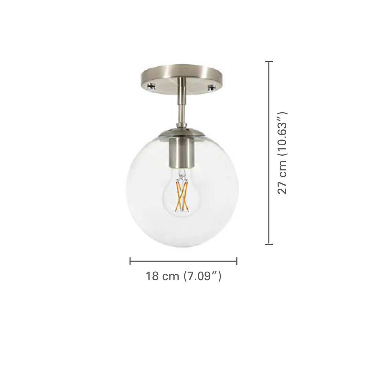 Xtricity Plafonnier 1 lampe « Indiana » - Nickel, acier et verre - dimensions - Simple Boutique