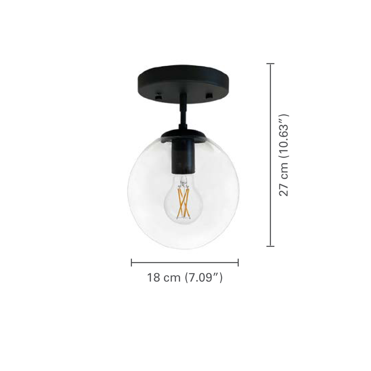 Xtricity Plafonnier 1 lampe « Indiana » - Noir, acier et verre - dimensions - Simple Boutique