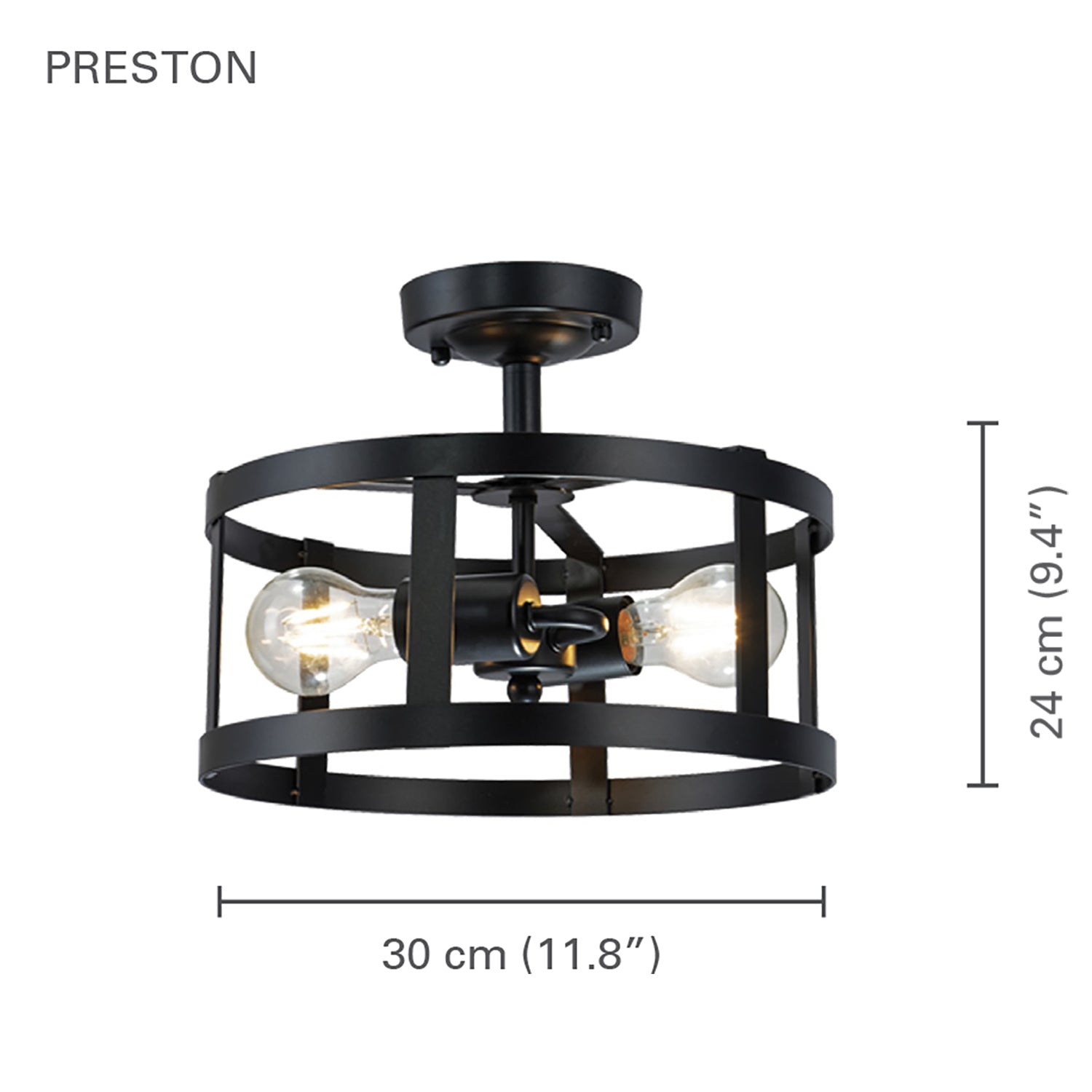 Xtricity - Plafonnier Décoratif à 2 Ampoules, Largeur de 11.8", De la Collection Preston, Noir - Simple Boutique