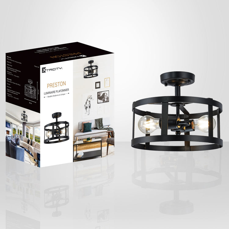 Xtricity - Plafonnier Décoratif à 2 Ampoules, Largeur de 11.8", De la Collection Preston, Noir - Simple Boutique