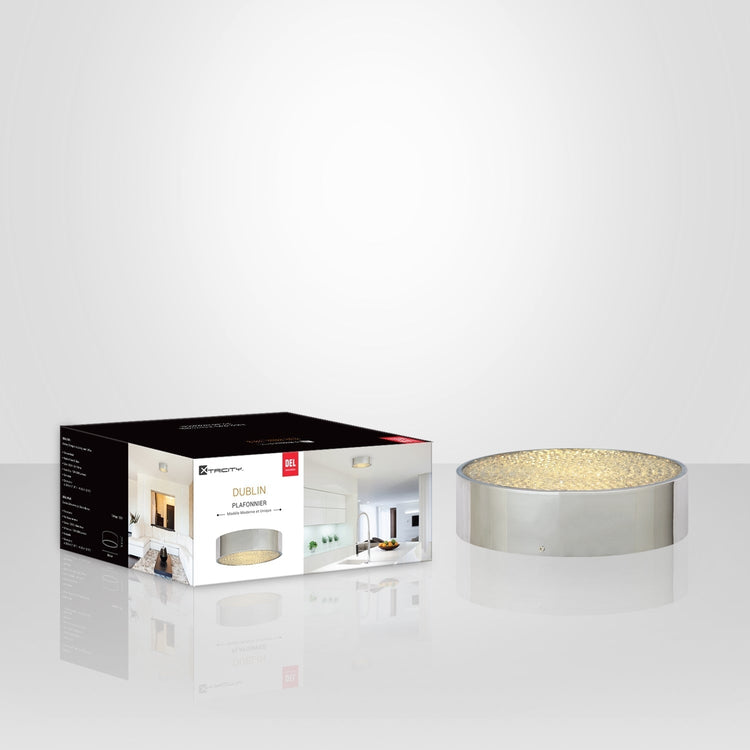 Xtricity - Plafonnier Drum avec DEL Intégrées, Diamètre de 12'', De la Collection Dublin, Fini Chromé - Simple Boutique