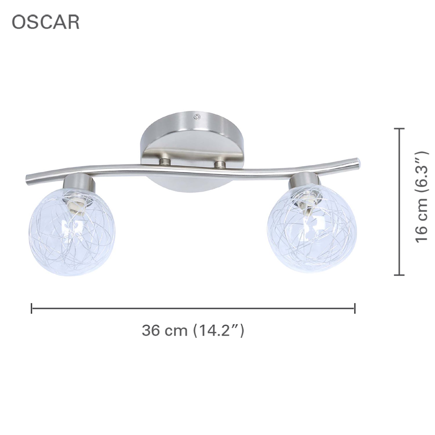 Xtricity - Plafonnier à 2 Têtes, Largeur de 14.17'', De la Collection Oscar, Argenté - Simple Boutique