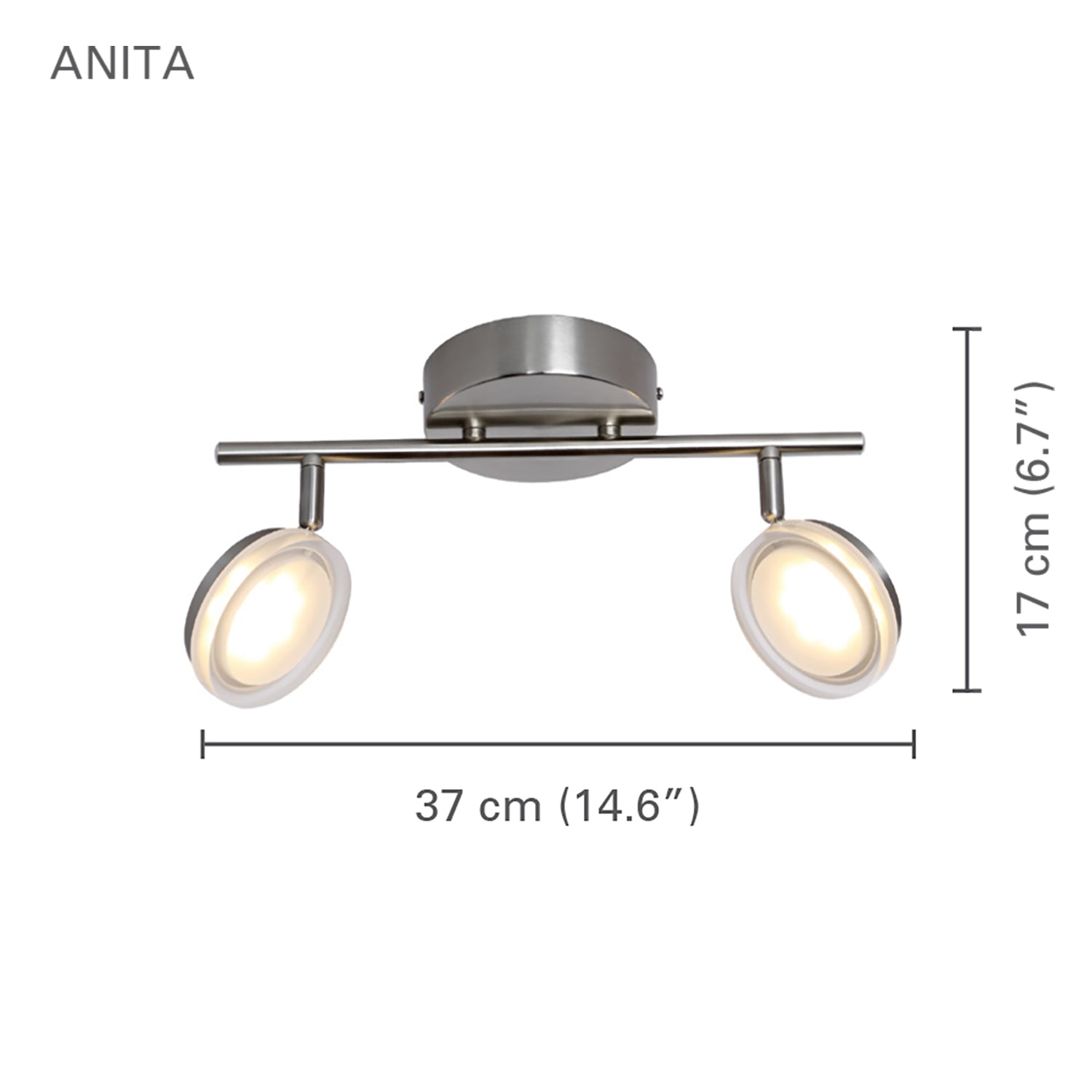 Xtricity - Plafonnier à 2 Têtes avec DEL Intégré, Largeur de 14.56'', De la Collection Anita, Nickel - Simple Boutique