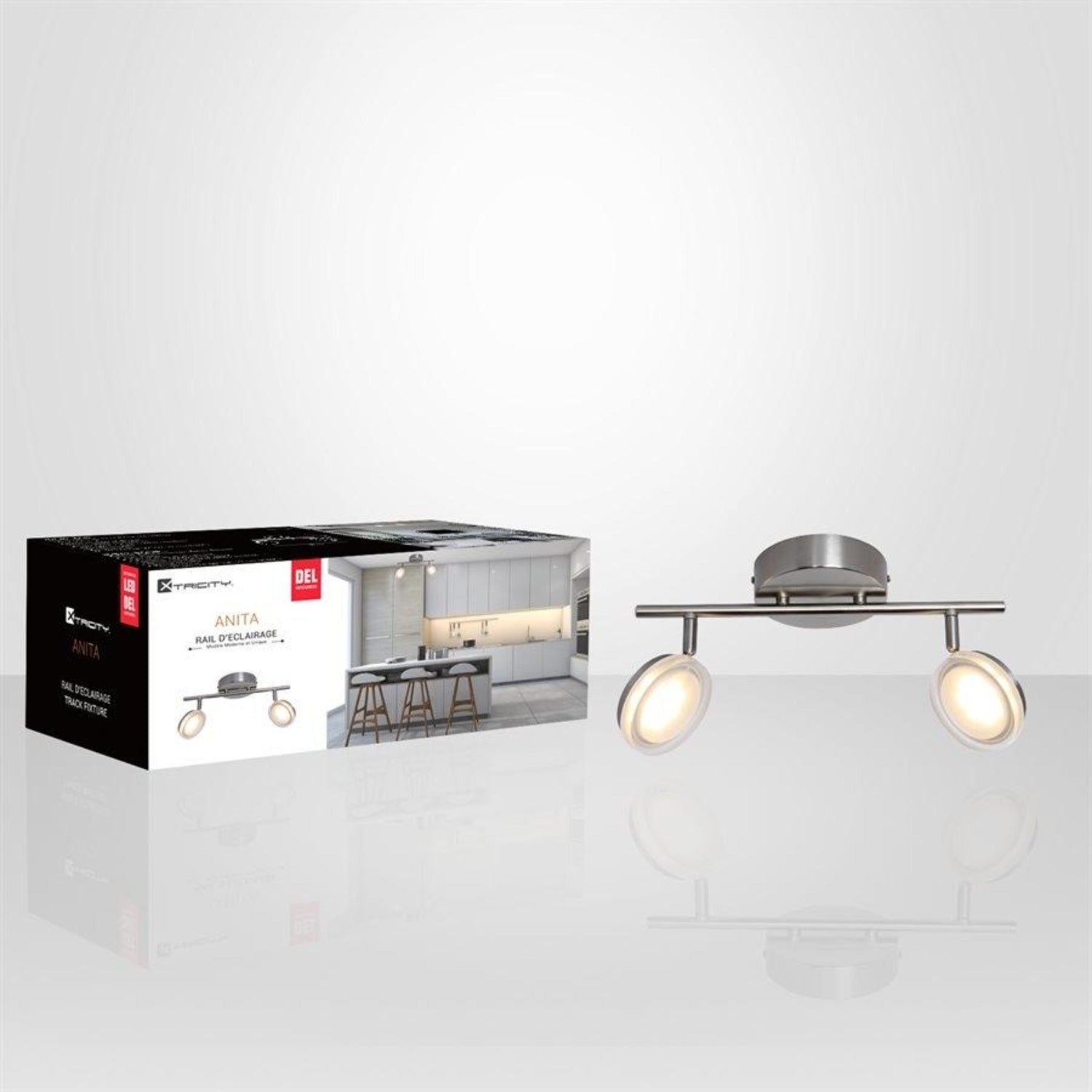 Xtricity - Plafonnier à 2 Têtes avec DEL Intégré, Largeur de 14.56'', De la Collection Anita, Nickel - Simple Boutique