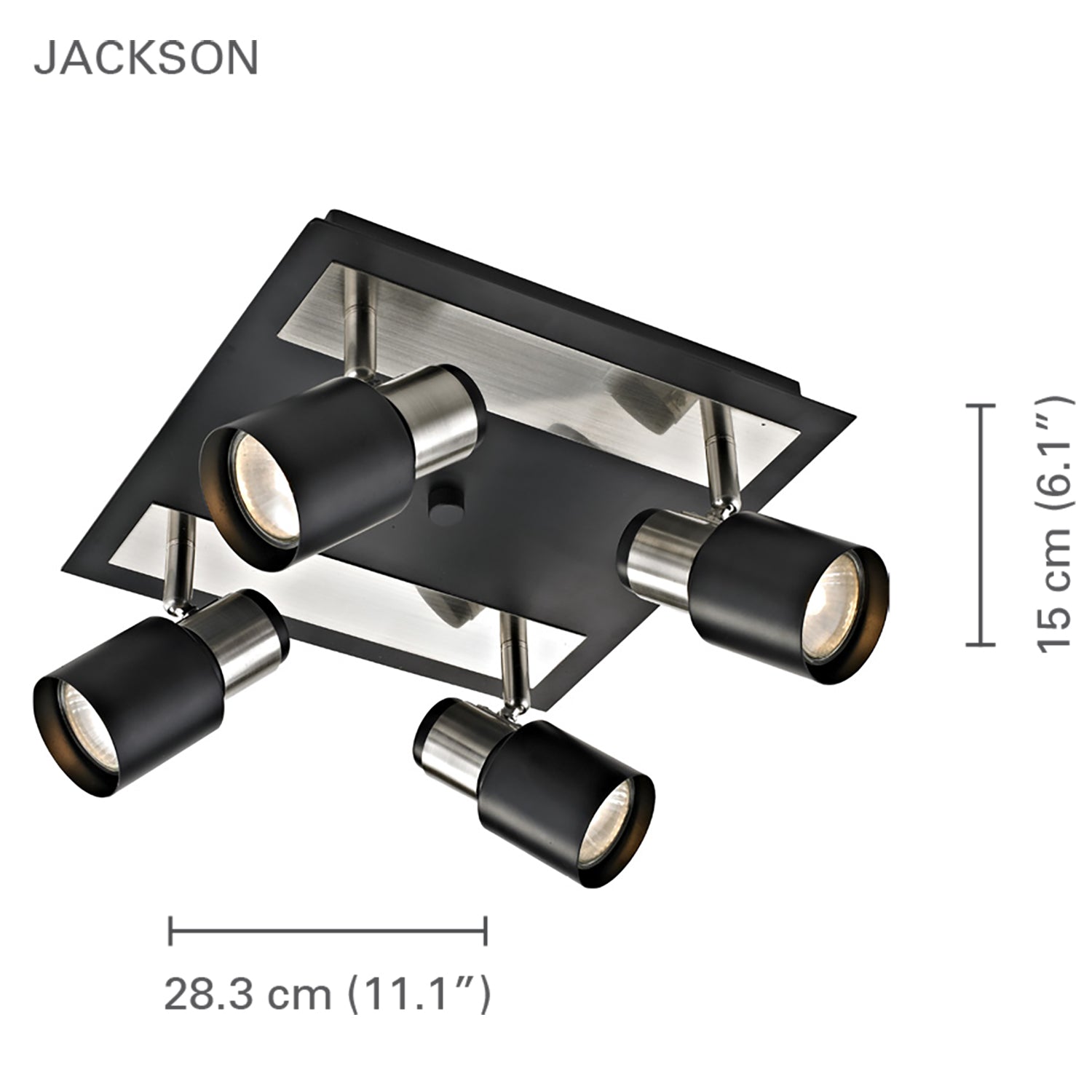 Xtricity - Plafonnier à 4 Têtes, Largeur de 11.1'', De la Collection Jackson, Nickel Brossé et Noir - Simple Boutique