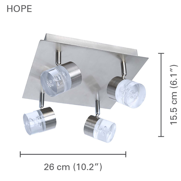 Xtricity - Plafonnier à 4 Têtes avec DEL Intégré, Largeur de 10.2'', De la Collection Hope, Nickel - Simple Boutique