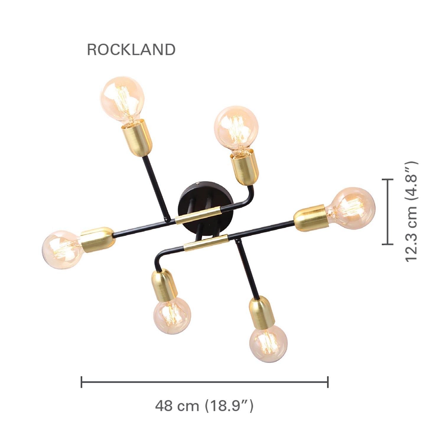 Xtricity - Plafonnier à 6 Lumières, Largeur de 18.9'', De la Collection Rockland, Noir et Doré - Simple Boutique