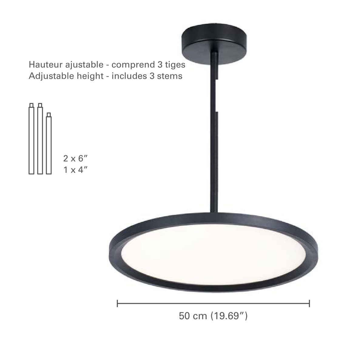 Xtricity Plafonnier suspendu DEL 20 po Katharina, noir - dimensions - Simple Boutique
