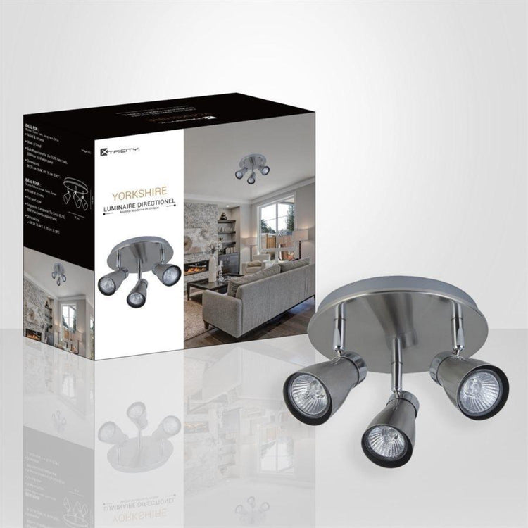 Xtricity - Plafonniers à 3 Têtes, Largeur de 9.44'', De la Collection Yorkshire, Nickel Chrome - Simple Boutique