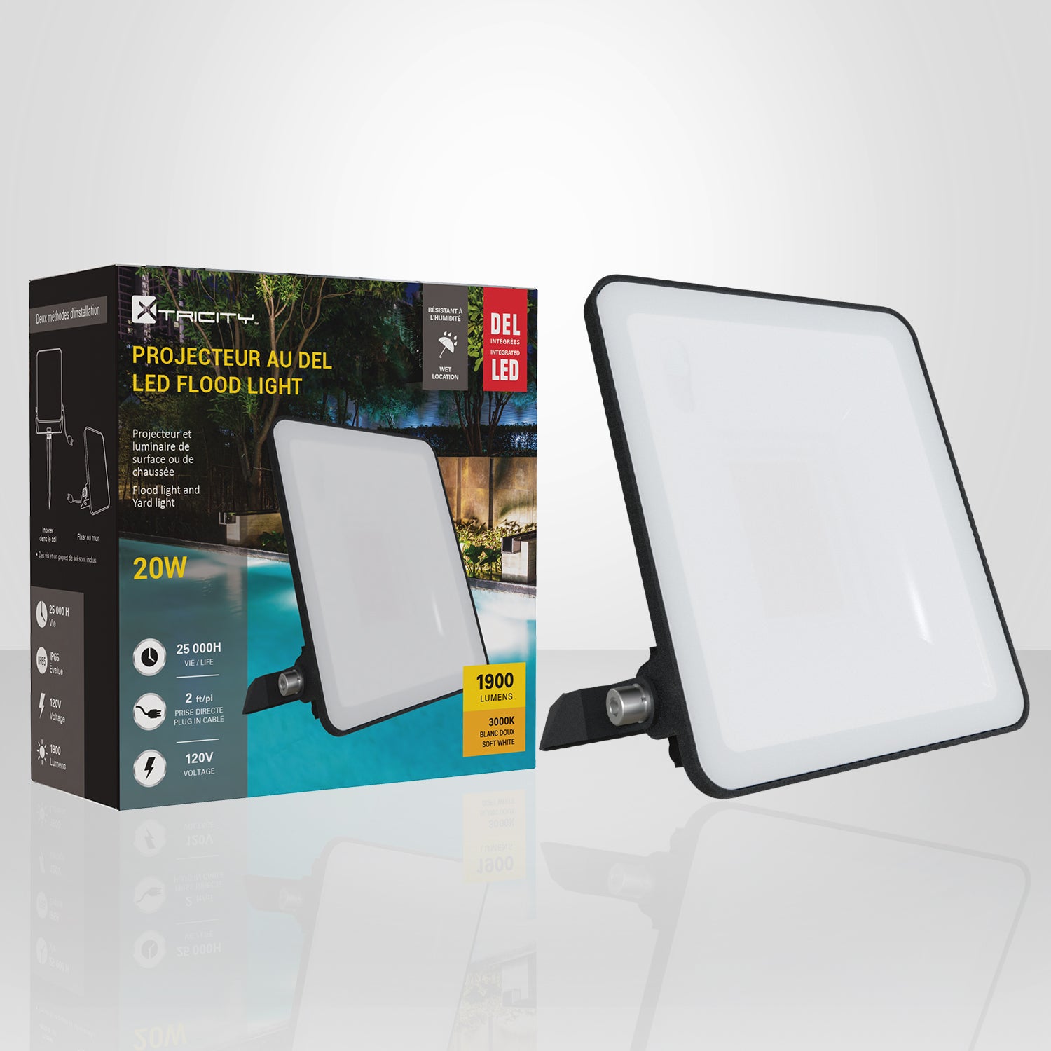 Xtricity - Projecteur DEL Étanche, 1900 Lumens, 20W, Pour Usage Extérieur, 3000K Blanc Chaud - Simple Boutique