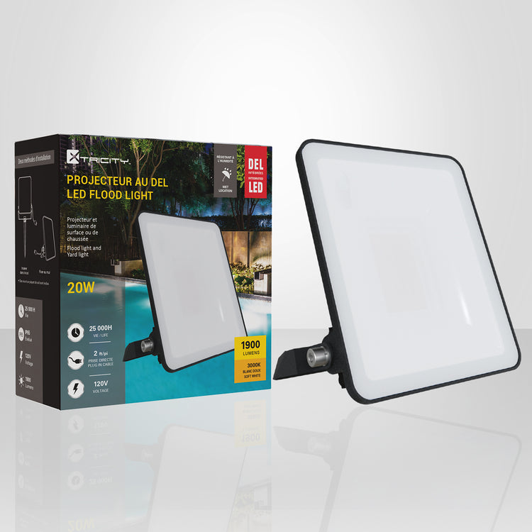 Xtricity - Projecteur DEL Étanche, 1900 Lumens, 20W, Pour Usage Extérieur, 3000K Blanc Chaud - Simple Boutique