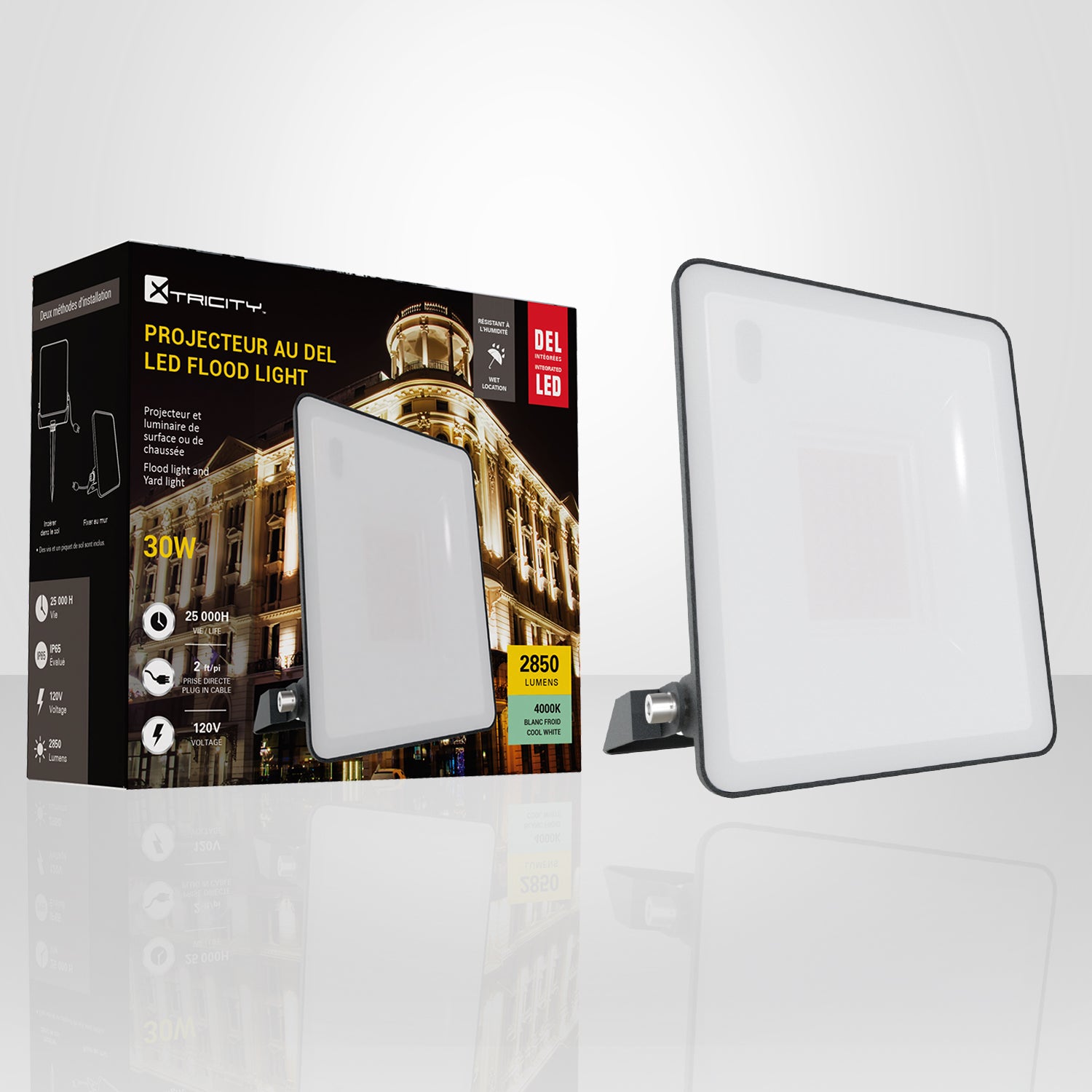 Xtricity - Projecteur DEL Étanche, 2850 Lumens, 30W, Pour Usage Extérieur, 4000K Blanc Froid - Simple Boutique