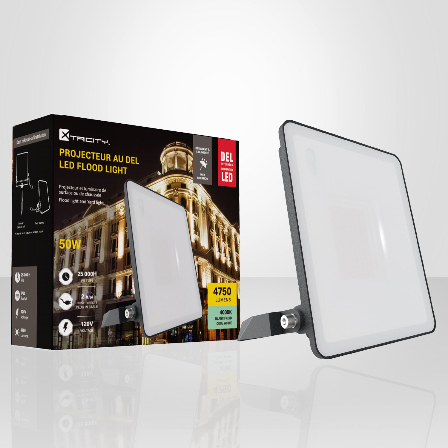 Xtricity - Projecteur DEL Étanche, 4750 Lumens, 50W, Pour Usage Extérieur, 4000K Blanc Froid - Simple Boutique