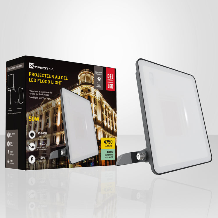 Xtricity - Projecteur DEL Étanche, 4750 Lumens, 50W, Pour Usage Extérieur, 4000K Blanc Froid - Simple Boutique