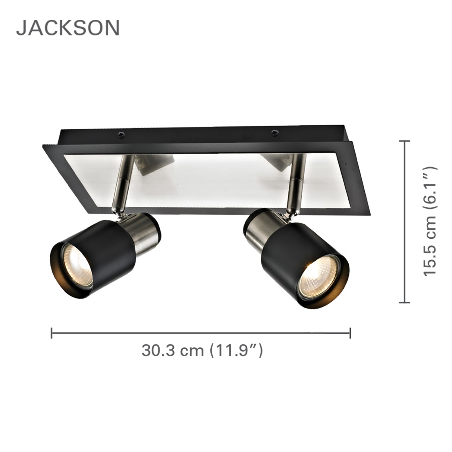 Xtricity - Rail d'éclairage à 2 Têtes, Largeur de 11.9'', De la Collection Jackson, Nickel Brossé et Noir - Simple Boutique