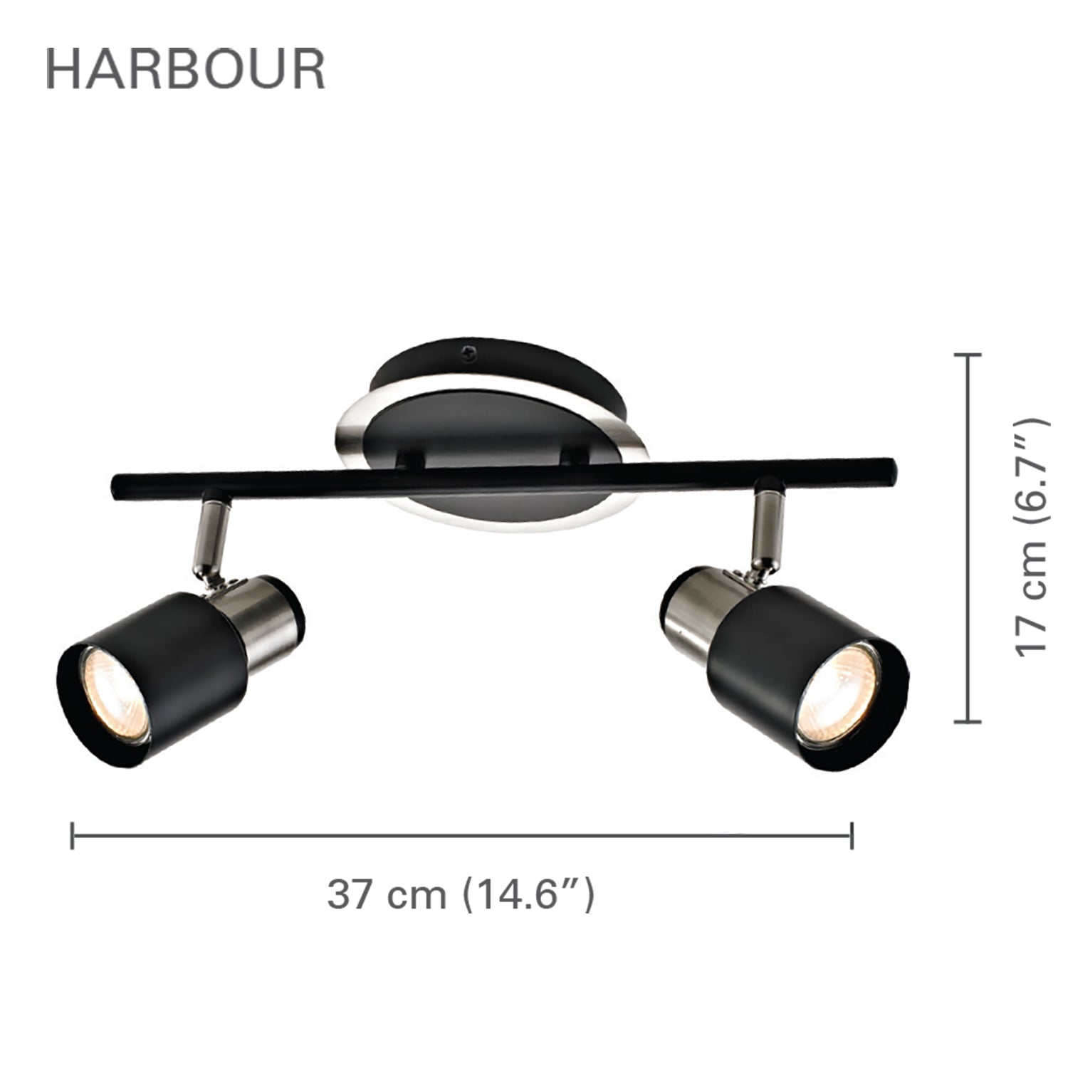 Xtricity - Rail d'éclairage à 2 Têtes, Largeur de 14.6'', De la Collection Harbour, Nickel Brossé et Noir - Simple Boutique