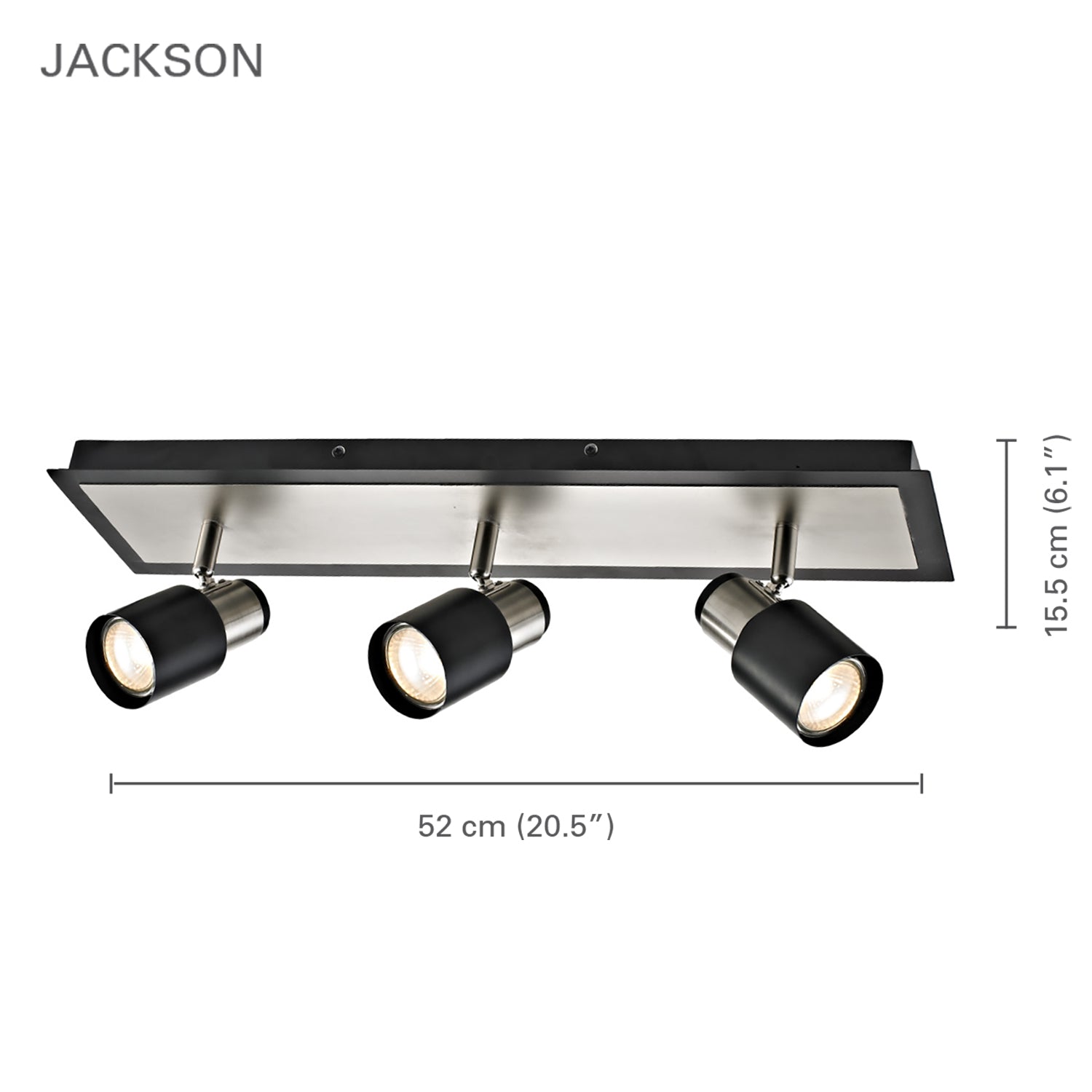 Xtricity - Rail d'éclairage à 3 Têtes, Largeur de 20.5'', De la Collection Jackson, Nickel Brossé et Noir - Simple Boutique
