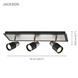 Xtricity - Rail d'éclairage à 3 Têtes, Largeur de 20.5'', De la Collection Jackson, Nickel Brossé et Noir - Simple Boutique