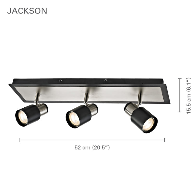 Xtricity - Rail d'éclairage à 3 Têtes, Largeur de 20.5'', De la Collection Jackson, Nickel Brossé et Noir - Simple Boutique