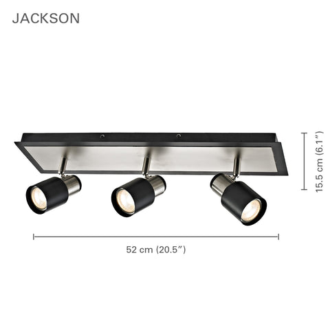 Xtricity - Rail d'éclairage à 3 Têtes, Largeur de 20.5'', De la Collection Jackson, Nickel Brossé et Noir