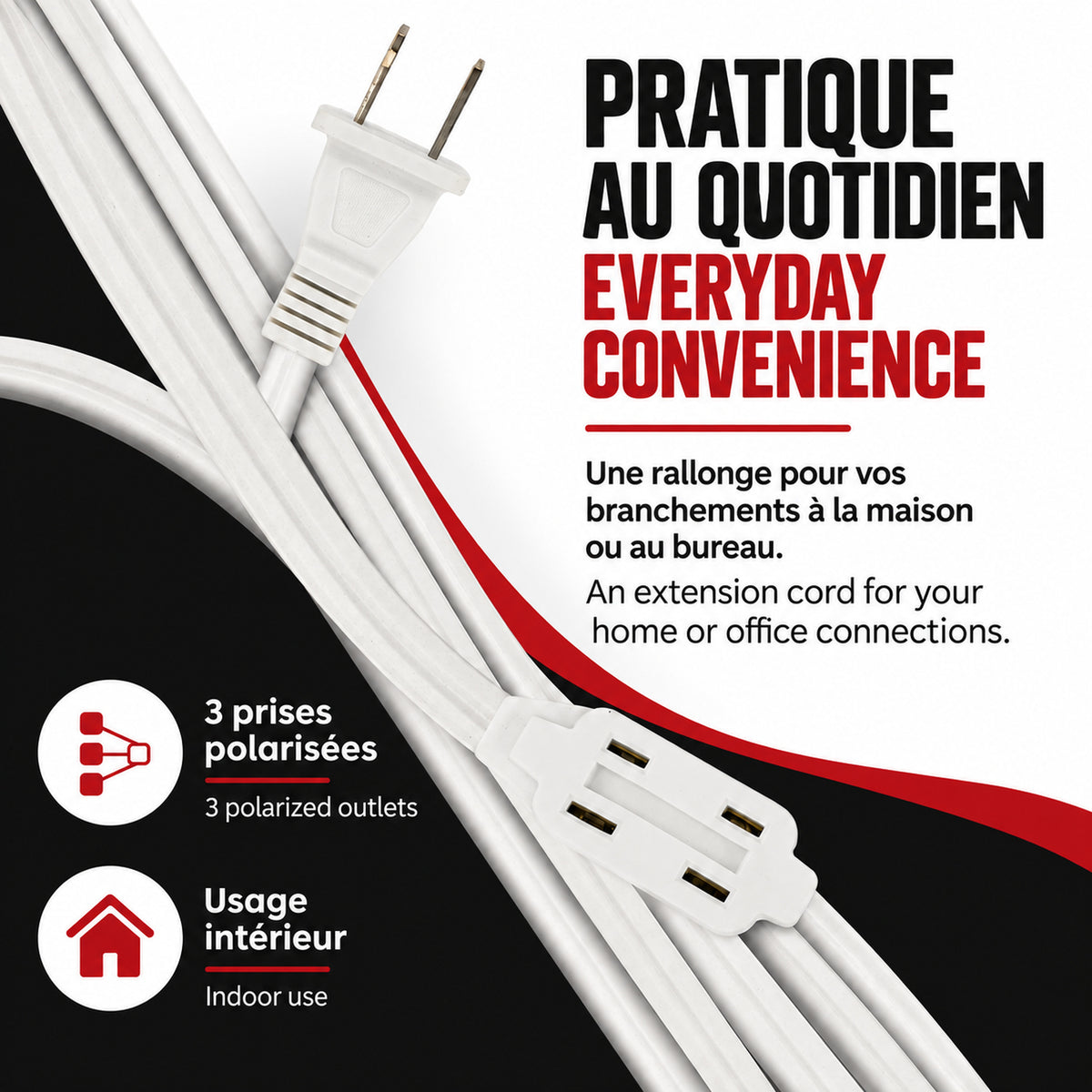 Xtricity Rallonge d'intérieur légère 1,5 m blanche 3 prises polarisées - Lot de 3 - Simple Boutique
