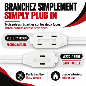 Xtricity Rallonge d'intérieur légère 1,5 m blanche 3 prises polarisées - Lot de 3 - Simple Boutique