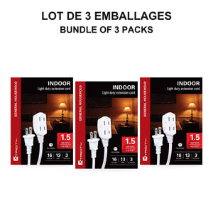 Xtricity Rallonge d'intérieur légère 1,5 m blanche 3 prises polarisées - Lot de 3 - Simple Boutique