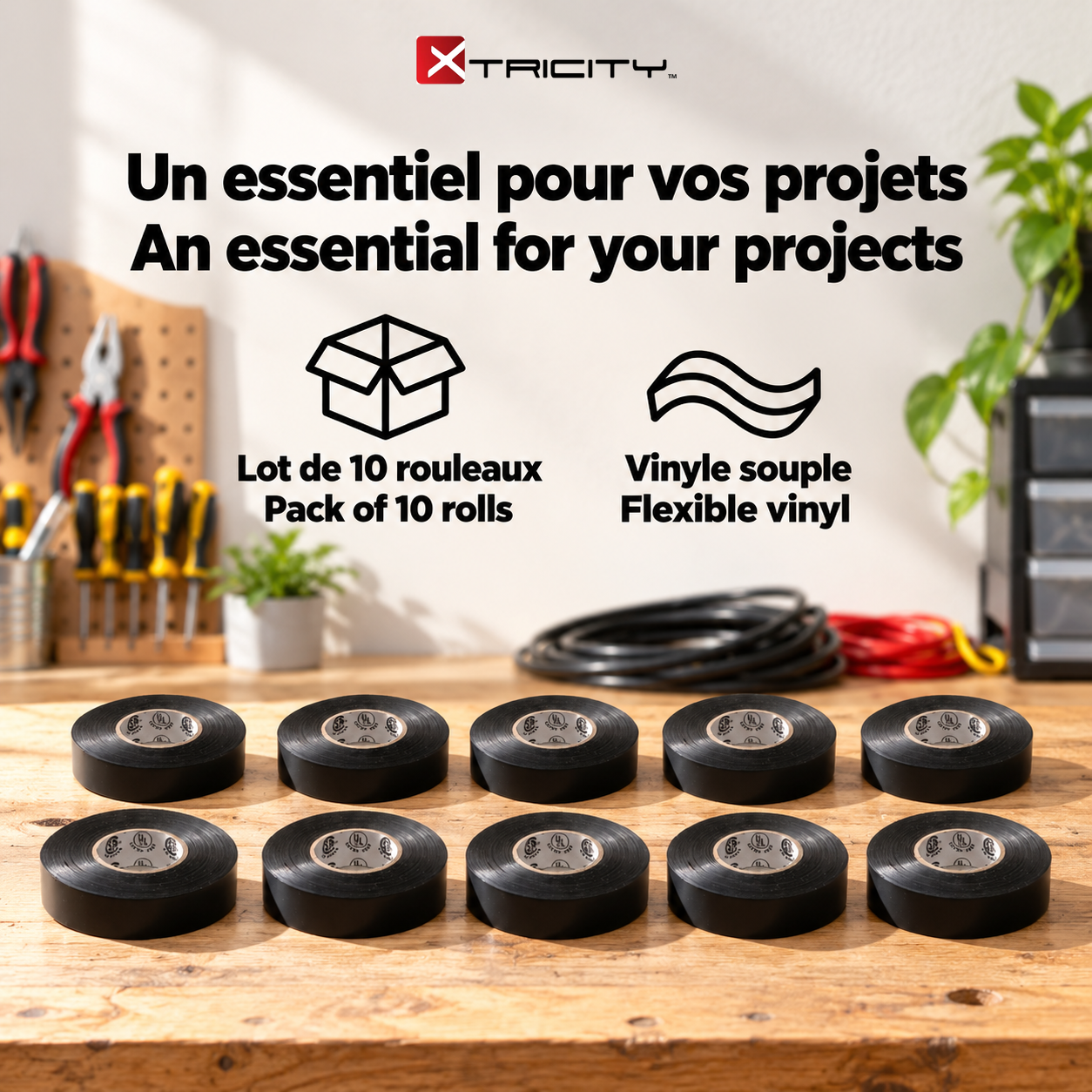 Xtricity Ruban isolant électrique en vinyle noir - 18 mm x 20 m - Lot de 10 - Simple Boutique