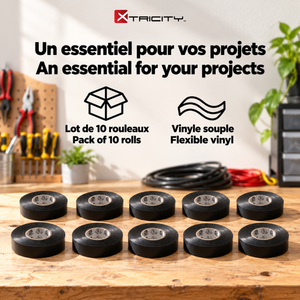 Xtricity Ruban isolant électrique en vinyle noir - 18 mm x 20 m - Lot de 10 - Simple Boutique