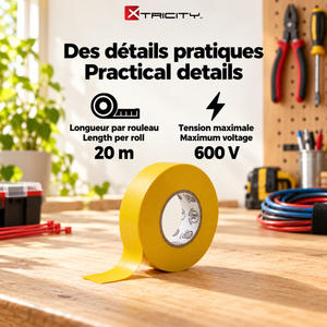 Xtricity Ruban isolant électrique jaune - 3/4" x 66 pi, 18 mm x 20 m - Lot de 10 - Simple Boutique