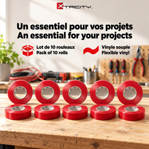 Xtricity Ruban isolant en vinyle rouge - 18 mm x 20 m - Lot de 10 - Simple Boutique