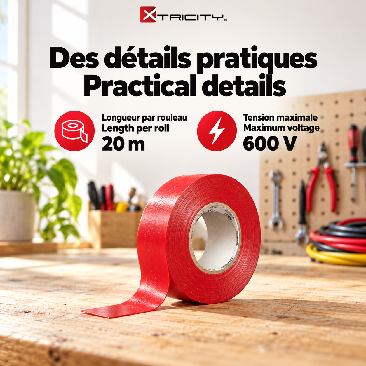 Xtricity Ruban isolant en vinyle rouge - 18 mm x 20 m - Lot de 10 - Simple Boutique