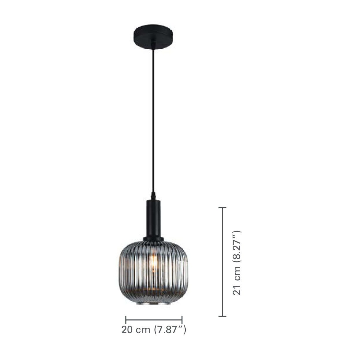 Xtricity Suspension « Steinway » 1 lumière - Noir fumé, acier et verre, 20 cm - dimensions - Simple Boutique