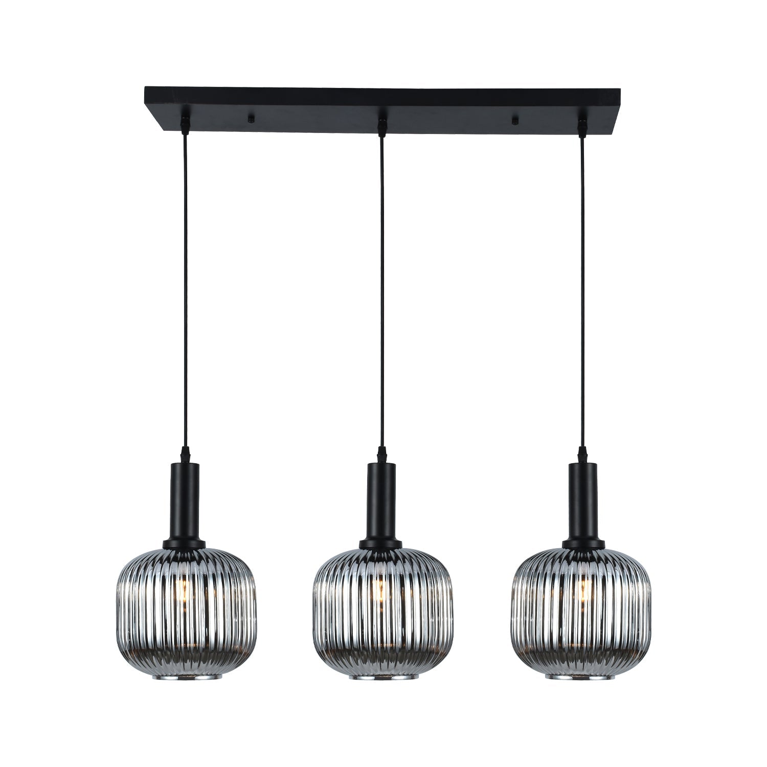 Xtricity Suspension linéaire à 3 lumières « Steinway » - Noir fumé, Acier et Verre, 70 cm - Simple Boutique