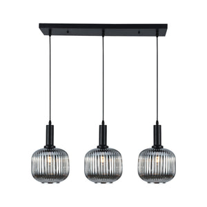 Xtricity Suspension linéaire à 3 lumières « Steinway » - Noir fumé, Acier et Verre, 70 cm - Simple Boutique