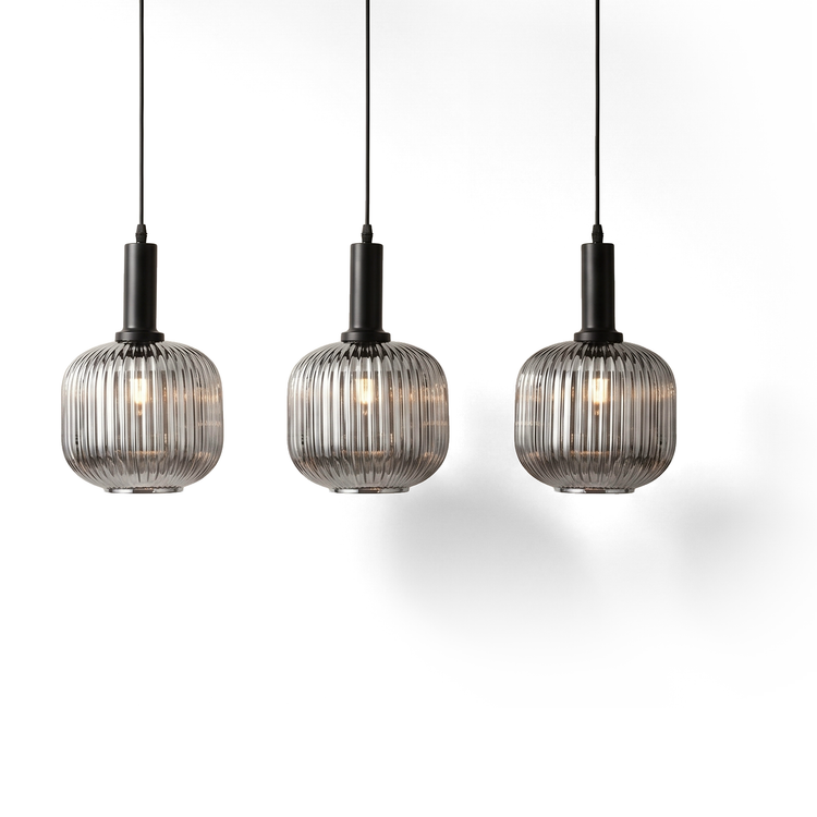 Xtricity Suspension linéaire à 3 lumières « Steinway » - Noir fumé, Acier et Verre, 70 cm - Simple Boutique