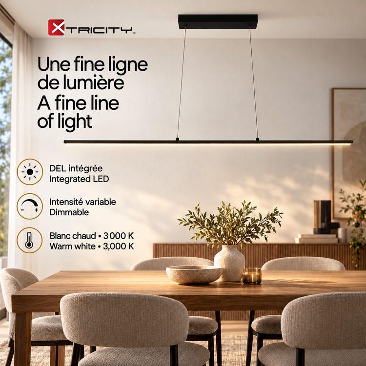 Xtricity Suspension linéaire à DEL Morrison 120 cm, noire, intensité variable - Simple Boutique