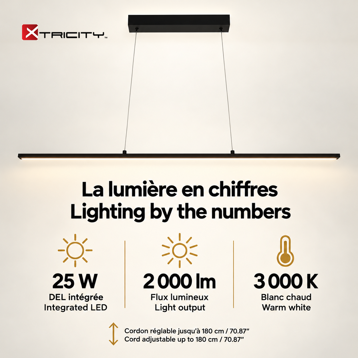 Xtricity Suspension linéaire à DEL Morrison 120 cm, noire, intensité variable - Simple Boutique