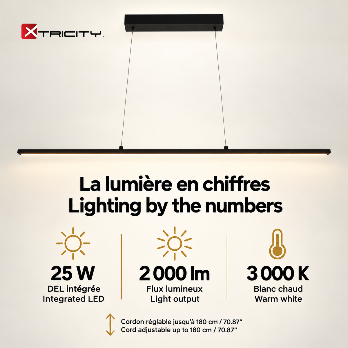 Xtricity Suspension linéaire à DEL Morrison 120 cm, noire, intensité variable - Simple Boutique