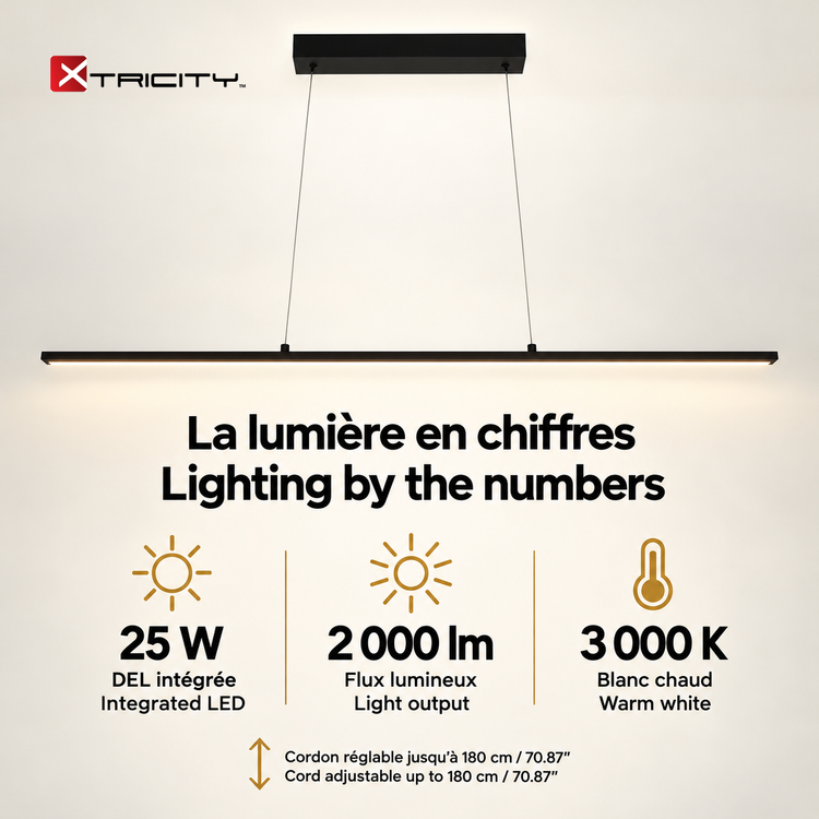 Xtricity Suspension linéaire à DEL Morrison 120 cm, noire, intensité variable - Simple Boutique