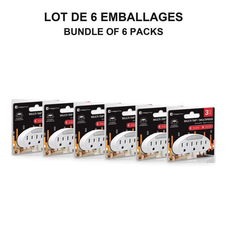 Xtricity Triple prise de terre avec veilleuse automatique - Lot de 6 - emballage - Simple Boutique