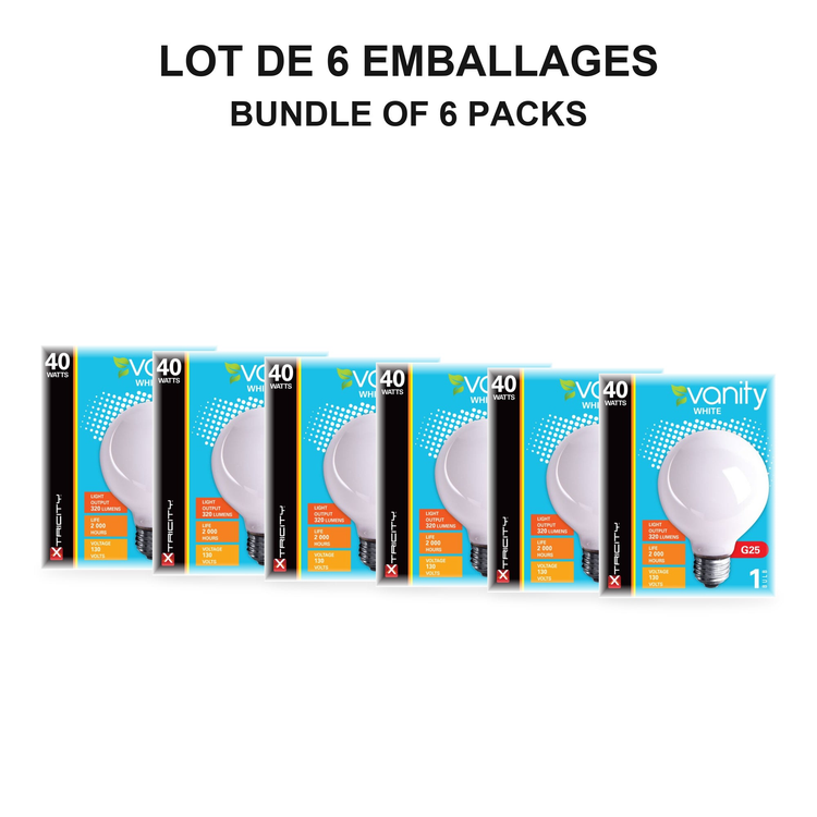 Xtricity Vanité blanc G25/40W/130V/culot moyen 1pk - Lot de 6 - Simple Boutique