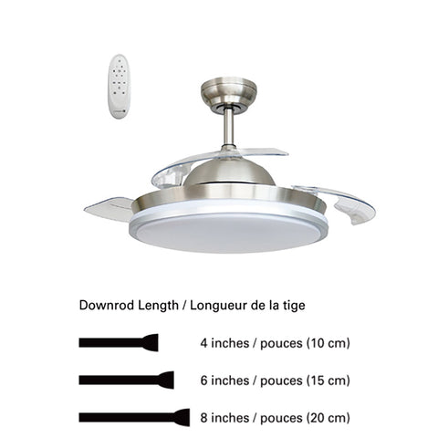 Xtricity - Ventilateur de Plafond avec Hélice Rétractable, Éclairage DEL, Télécommande Incluse, Nickel